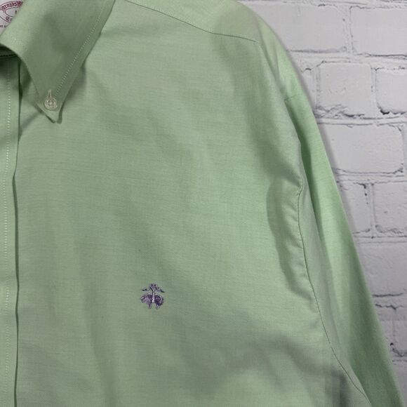 Brooks Brothers Oxford OCBD Button Down Shirt Men Large Green Supima Cotton - Picture 2 of 15